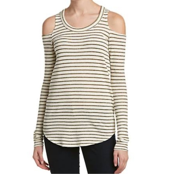 Chaser Tops - NWT CHASER Long Sleeve Gold Striped Cold Shoulder Top Size Medium